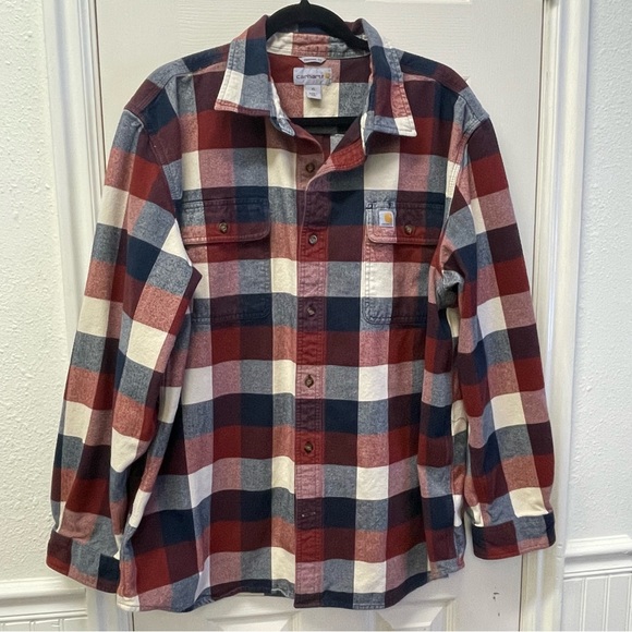 Carhartt Other - Carhartt Hubbard Plaid Flannel Long Sleeve Shirt Button Dawn Burgundy Tan XL